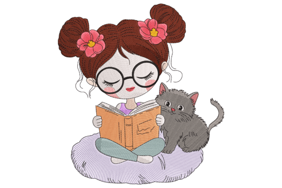 Book Girl with Cat Embroidery Design Review