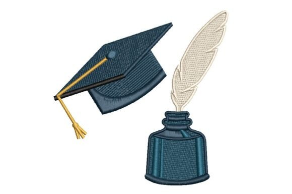 Graduation Hat with Ink and Quill